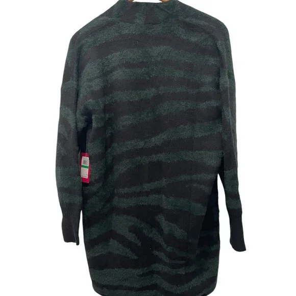 VINCE CAMUTO Zebra Pattern Eyelash Open Front Cardigan - Picture 2 of 5